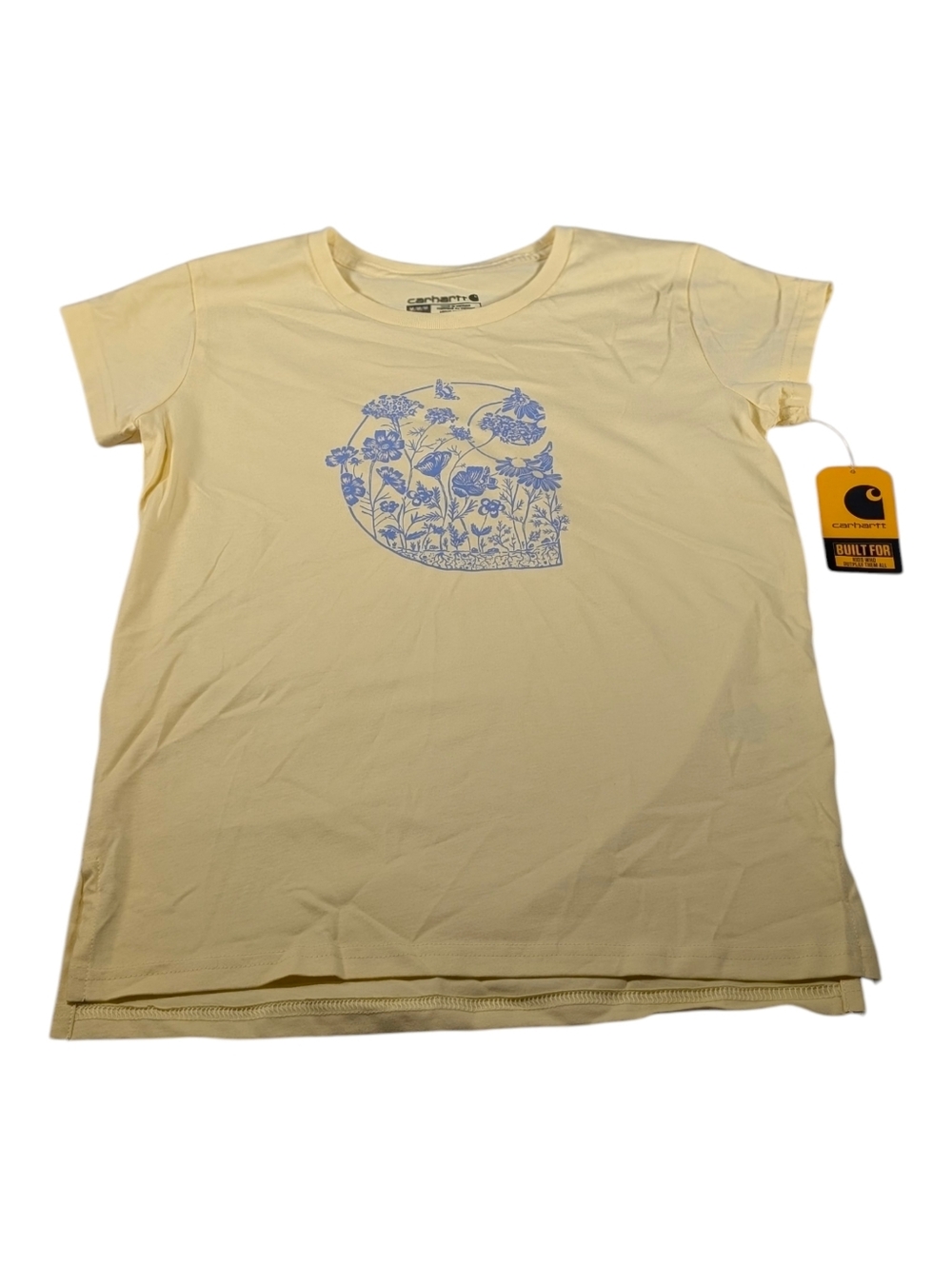 Carhartt Short Sleeve Light Yellow T-Shirt with Floral Logo Girls Size Med/10